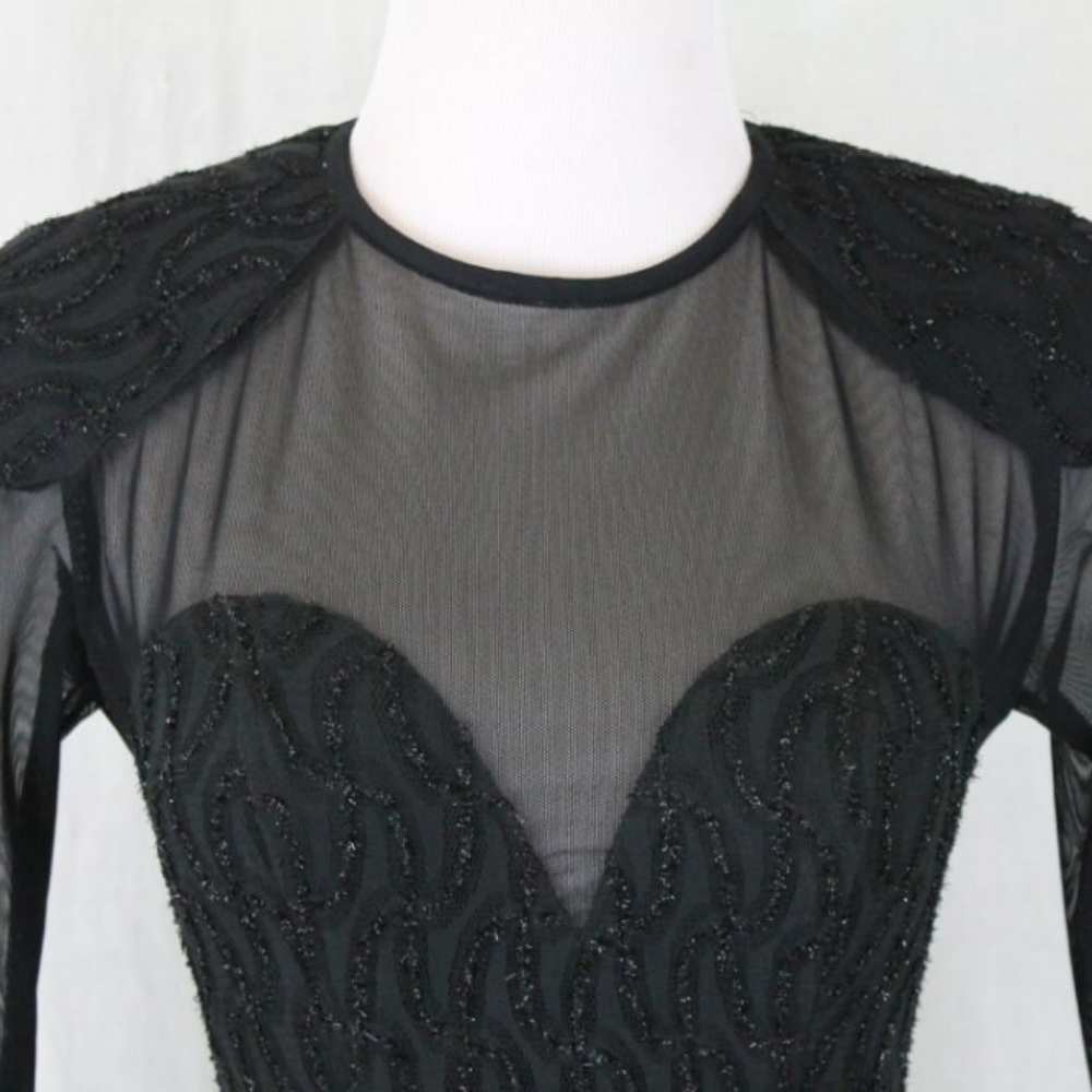 Susan Roselli Vijack Vintage Black Corded Metallic Lace Illusion Cocktail Dress - Picture 6 of 10